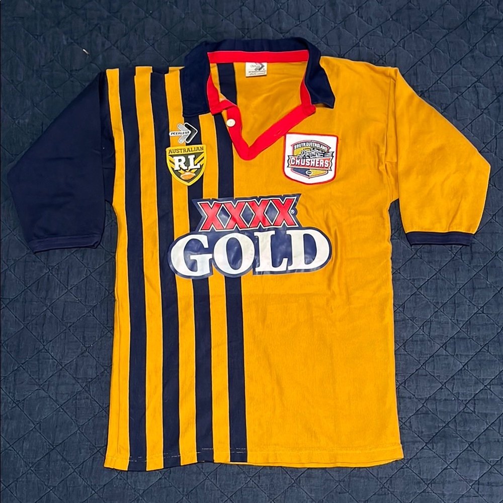1995 South Queensland Crushers Jersey - Peerless - Aztec Gold, Navy & Red